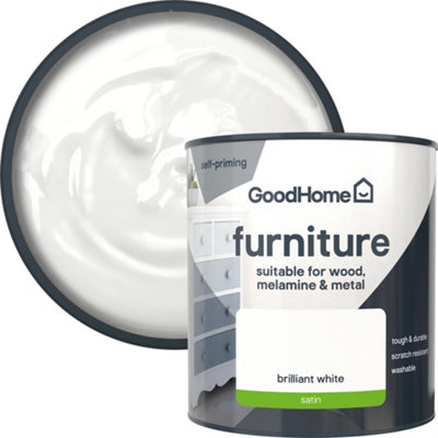 GoodHome Brilliant White Satin Furniture Paint500Ml from B&Q