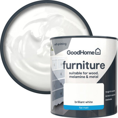 GoodHome Brilliant White Flat Matt Furniture Paint500Ml from B&Q