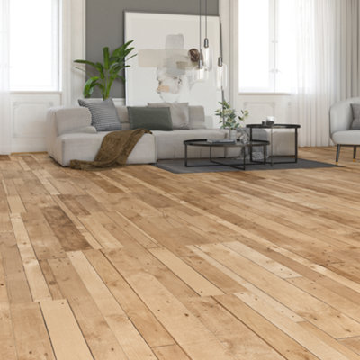 GoodHome Dunwich Blond & Light Brown Patchwork Mixed Wood Effect Structured Straight Laminate Flooring2.52M² from B&Q