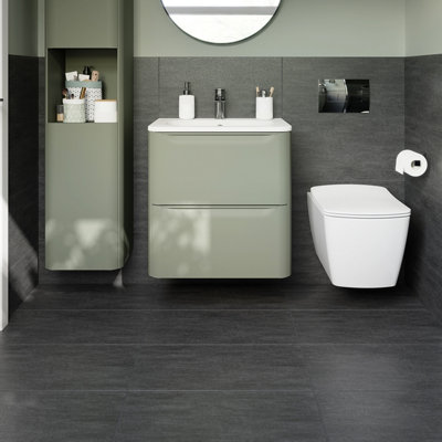 GoodHome Arbace Black Semi-Gloss Stone Effect Porcelain Indoor Wall & Floor TilePack Of 6(L)610mm (W)310mm from B&Q