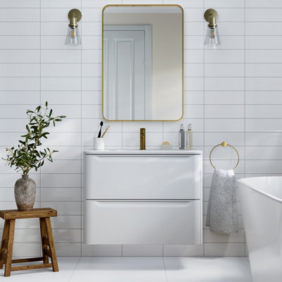  - Glina White Gloss Ceramic Indoor Wall TilePack Of 27(L)300mm (W)100mm