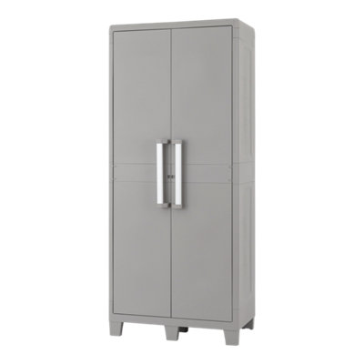 B&Q -  4 Shelf Grey Plastic Xl Utility Tall Storage Cabinet (H)182Cm X (W)78Cm X (D)49Cm