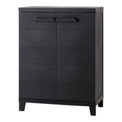  - 1 Shelf Black Plastic Utility Short Storage Cabinet (H)88Cm X (W)66Cm X (D)40Cm