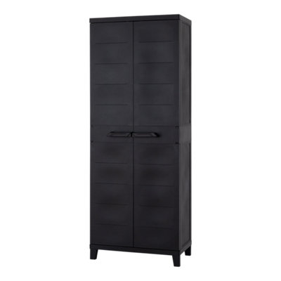  - 3 Shelf Black Plastic Utility Tall Storage Cabinet (H)172Cm X (W)66Cm X (D)40Cm
