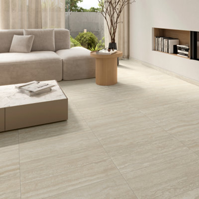 GoodHome VersovaValenia Beige Matt Stone Effect Porcelain Indoor Wall & Floor TilePack Of 7(L)600mm (W)300mm from B&Q