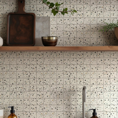 GoodHome Helim Multicolour Frosted Matt Concrete Effect Terrazzo Recycled Glass Mosaic Tile(L)300mm (W)300mm from B&Q