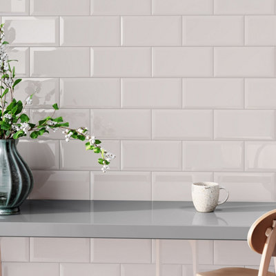 GoodHome Trentie Beige Gloss Textured Ceramic Indoor Wall TilePack Of 50(L)200mm (W)100mm from B&Q