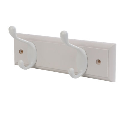 GoodHome Matt White Pine 2 Hook Rail (L)225mm (H)95mm from B&Q