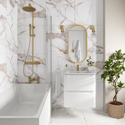GoodHome Cervo White & Gold Matt Marble Effect Textured Porcelain Indoor Wall & Floor TilePack Of 3(L)600mm (W)600mm from B&Q