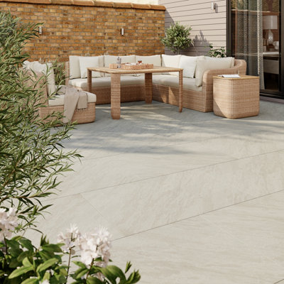 GoodHome Gibil Greige Matt Stone Effect Textured Porcelain Outdoor Floor TilePack Of 1(L)900mm (W)600mm