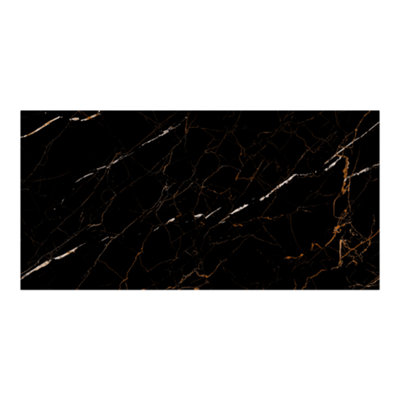 GoodHome Marciana Black High Gloss Marble Effect Porcelain Indoor Wall & Floor Tile Sample from B&Q