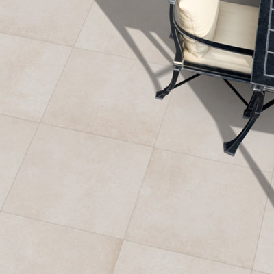 GoodHome Paski Cream Matt Concrete Effect Porcelain Outdoor Floor TilePack Of 2(L)600mm (W)600mm from B&Q