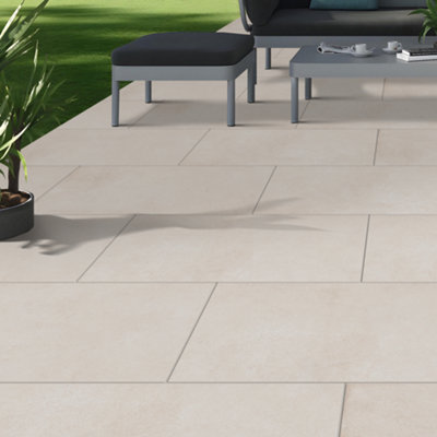 GoodHome Paski Cream Matt Concrete Effect Textured Porcelain Outdoor Floor TilePack Of 1(L)900mm (W)600mm from B&Q