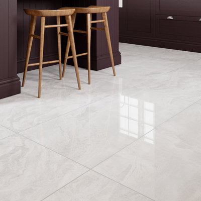GoodHome Puya Light Grey Polished Concrete Effect Porcelain Indoor Wall & Floor TilePack Of 2(L)1200mm (W)600mm from B&Q