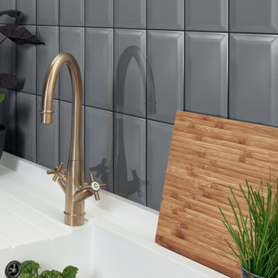 GoodHome Trentie Anthracite Gloss Textured Ceramic Indoor Wall TilePack Of 50(L)200mm (W)100mm from B&Q