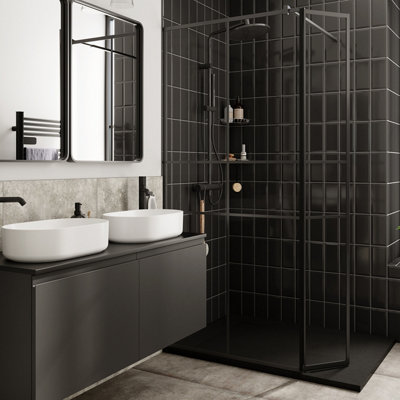 GoodHome Trentie Black Gloss Textured Ceramic Indoor Wall TilePack Of 50(L)200mm (W)100mm from B&Q