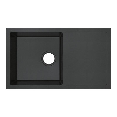 B&Q -  Lourdes Graphite Anthracite Effect Composite Quartz 1 Bowl Compact Sink 440mm X 760mm