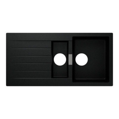 B&Q -  Torla Matt Black Composite Quartz 1.5 Bowl Sink & Drainer 1000mm X 1000mm