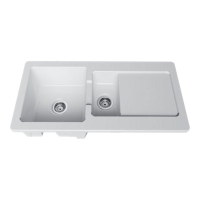 B&Q -  Steinfeld White Ceramic 1.5 Bowl Kitchen Sink 500mm X 1000mm