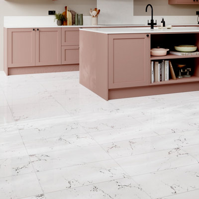 GoodHome Elegance Marble White & Grey Gloss Marble Effect Ceramic Indoor Wall & Floor TilePack Of 6(L)600mm (W)300mm from B&Q