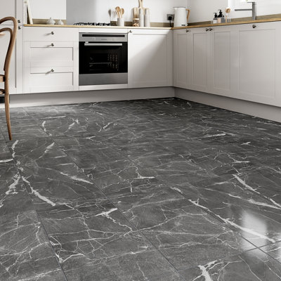 GoodHome Elegance Marble Grey Gloss Marble Effect Ceramic Indoor Wall & Floor TilePack Of 6(L)600mm (W)300mm from B&Q