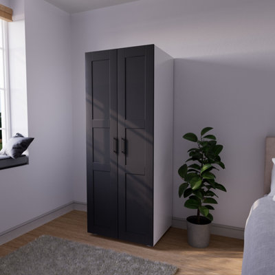  - Atomia Modern Matt Black Tall Double Wardrobe (H)1875mm (W)750mm (D)580mm