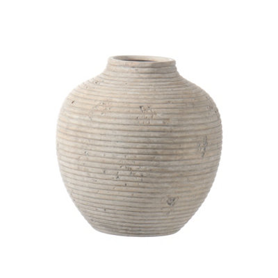  - Medium Taupe Matt Ceramic Ridged Vase(H)26Cm (D)25Cm