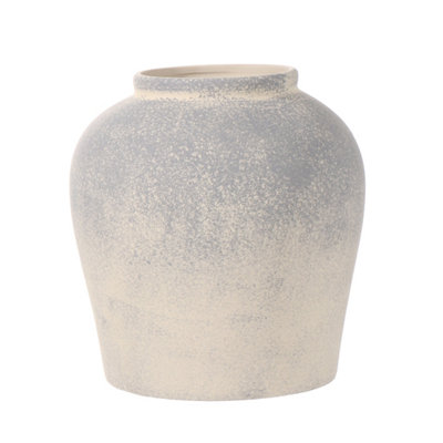  - Medium Blue & Natural Matt Ceramic Speckled Vase(H)27Cm (D)26Cm