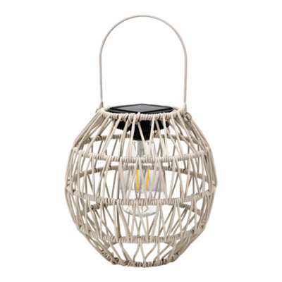 Cream Rattan Effect Round Solar-Powered Integrated Led Outdoor Lantern from B&Q