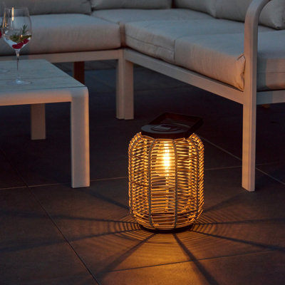 Natural Rattan Effect Round Solar-Powered Integrated Led Outdoor Lantern from B&Q
