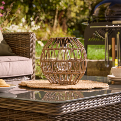Natural Rattan Effect Round Solar-Powered Integrated Led Outdoor Lantern from B&Q