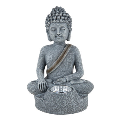  - Grey Stone Effect Buddha Solar-Powered Integrated Led Outdoor Decorative Light