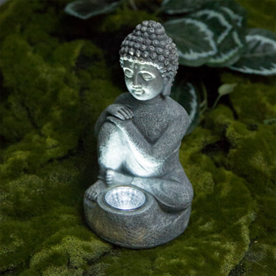  - Grey Stone Effect Buddha Solar-Powered Integrated Led Outdoor Decorative Light