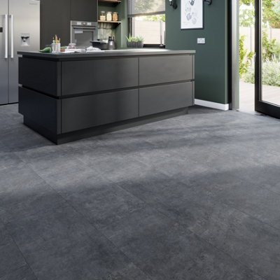 GoodHome Italo Ceramin Grey Deeply Textured Metallic Effect Textured Click Vinyl Tile2.4M² from B&Q