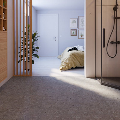 GoodHome Italo Ceramin Grey Deeply Textured Stone Effect Textured Click Vinyl Tile2.4M² from B&Q
