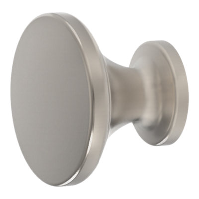 B&Q -  Lybas Satin Grey Zinc Alloy Nickel Effect Round Furniture Knob (Dia)35mmPack Of 6
