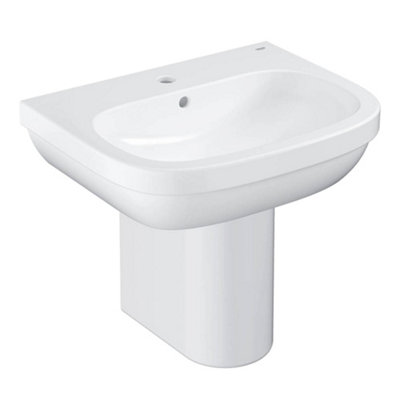 Grohe Euro Gloss White Oval Wall-Mounted Semi-Pedestal Basin from B&Q