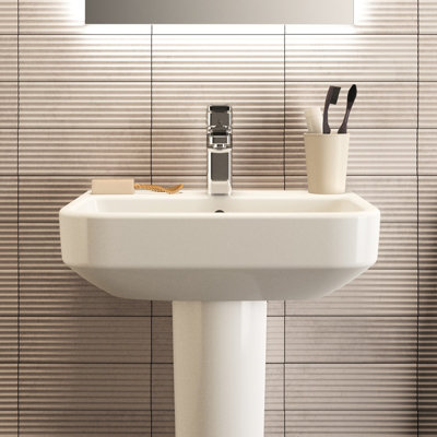 Ideal Standard I.life S Gloss White Rectangular Wall-Mounted Semi-Pedestal Basin (H)48.5Cm (W)55Cm from B&Q