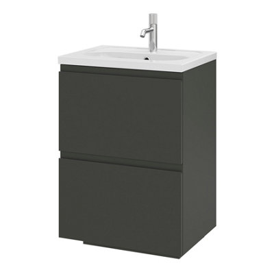 B&Q -  Levanna Matt Dark Grey Freestanding Vanity Unit & Basin Set (W)600mm (H)850mm