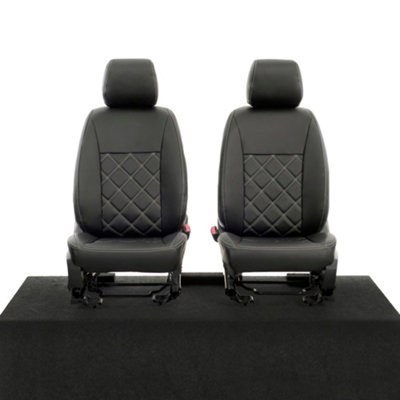 B&Q -  Ford Ranger 2012-2023 Black Front Leatherette Seat CoversDouble Diamond Bentley Stitch