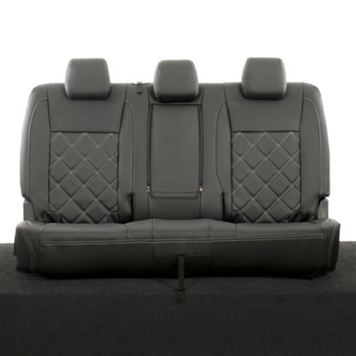B&Q -  Ford Ranger 2012-2023 Black Rear Leatherette Seat CoversDouble Diamond Bentley Stitch