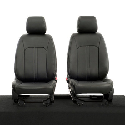 B&Q -  Ford Ranger 2012-2023 Black Front Leatherette Seat CoversIvory Block Stitch