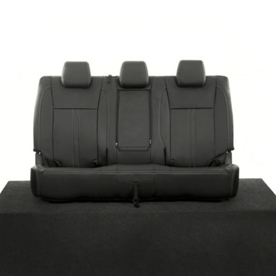 B&Q -  Ford Ranger 2012-2023 Black Rear Leatherette Seat CoversIvory Block Stitch