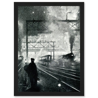 Artery8 Travel Railway Tracks 1912 Soot Steam Train Locomotive Drawing Moody Wall Art PrintA4 Size from B&Q