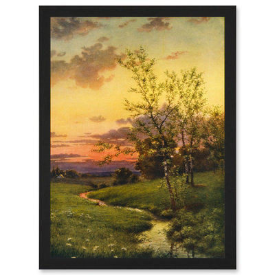 Artery8 Paintings Landscape Sunset Countryside Tree Meadow Brook Stream Wall Art PrintA4 Size from B&Q