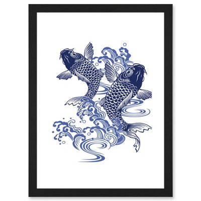Artery8 Japan Koi Carp Fish Illustration Water Wall Art PrintA4 Size from B&Q