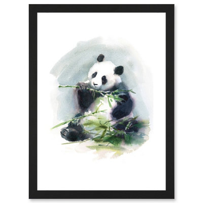 Artery8 Panda Eating Bamboo Watercolour Wall Art PrintA4 Size from B&Q