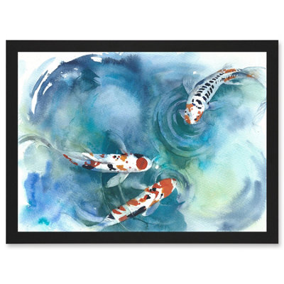 B&Q -  Japan Koi Fish Near Surface Pond White Black Orange Wall Art PrintA4 Size