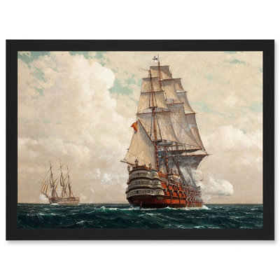B&Q -  Painting Seascape Naval Diemer Ship At Sea Men O War Passing Wall Art PrintA4 Size