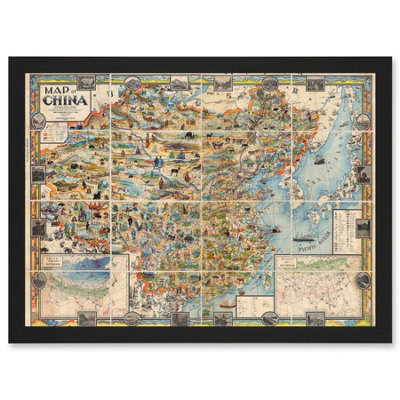 Artery8 Map Diakoff 1931 China Pictorial Unfolded Wall Art PrintA4 Size from B&Q